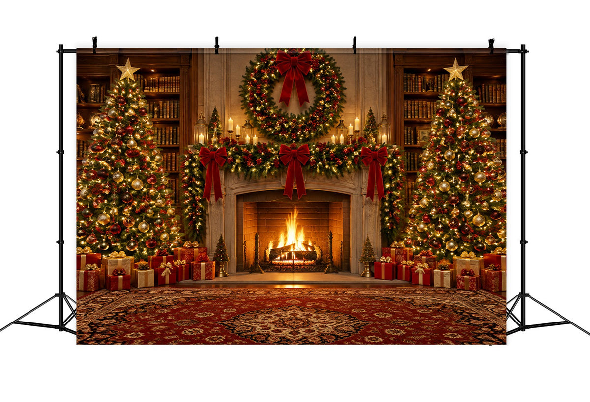 Christmas Backdrops for Photography Ornate Library Fireplace Wreath Christmas Fireplace Backdrop UK LXX610-151