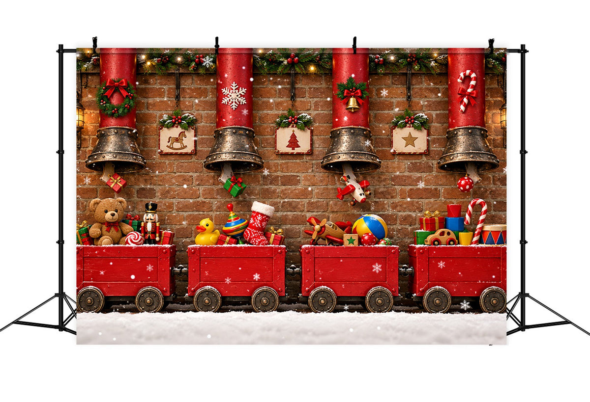 Christmas Backdrop Toy Train Hanging Bells Christmas Backdrops Photography UK LXX610-152