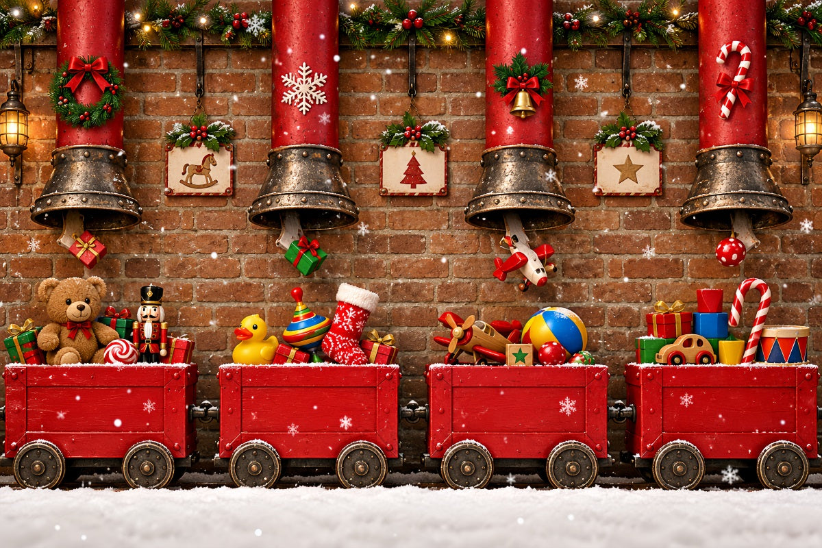 Christmas Backdrop Toy Train Hanging Bells Christmas Backdrops Photography UK LXX610-152