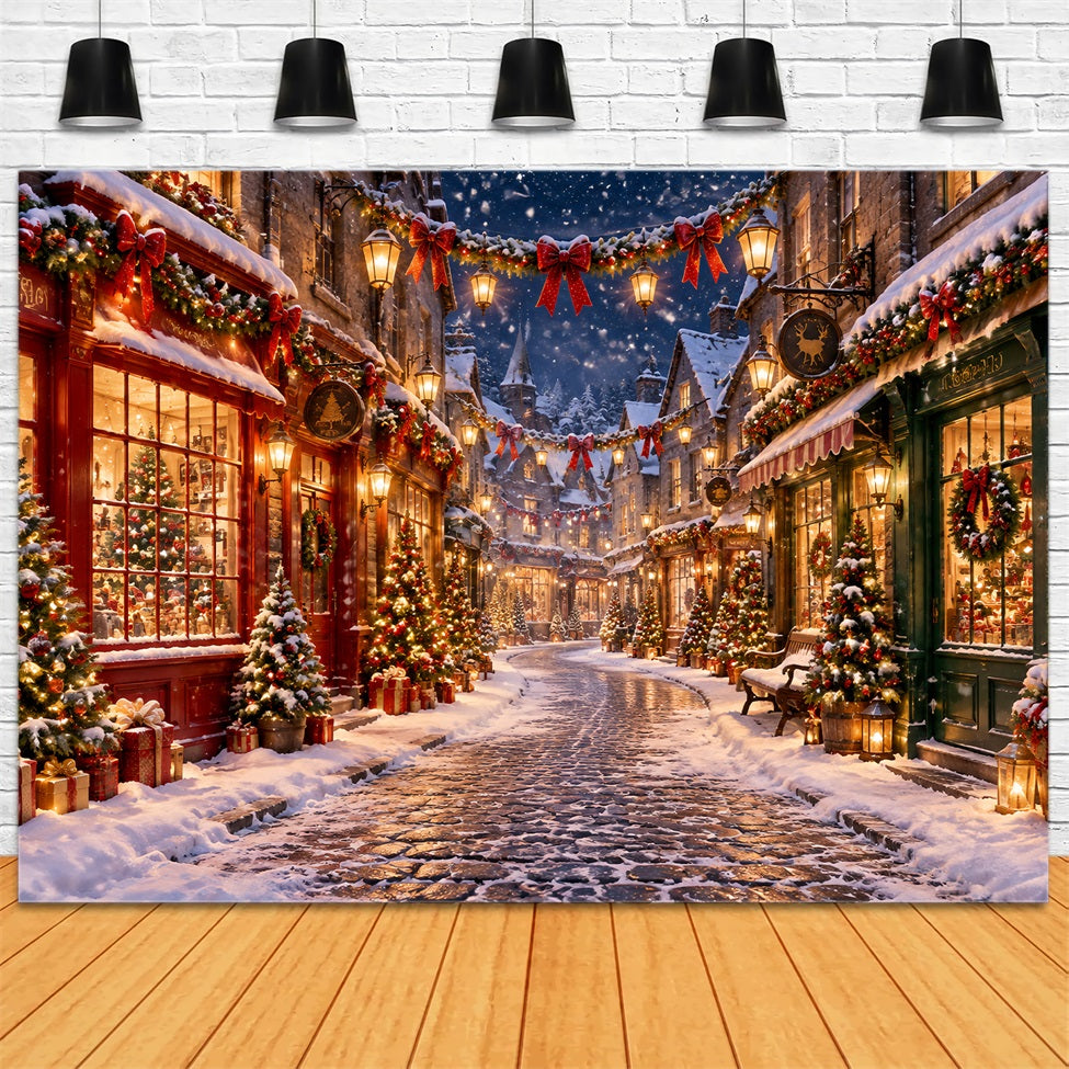 Christmas Village Backdrops Winter Snowy Lantern Street Christmas Street Backdrop UK LXX610-153