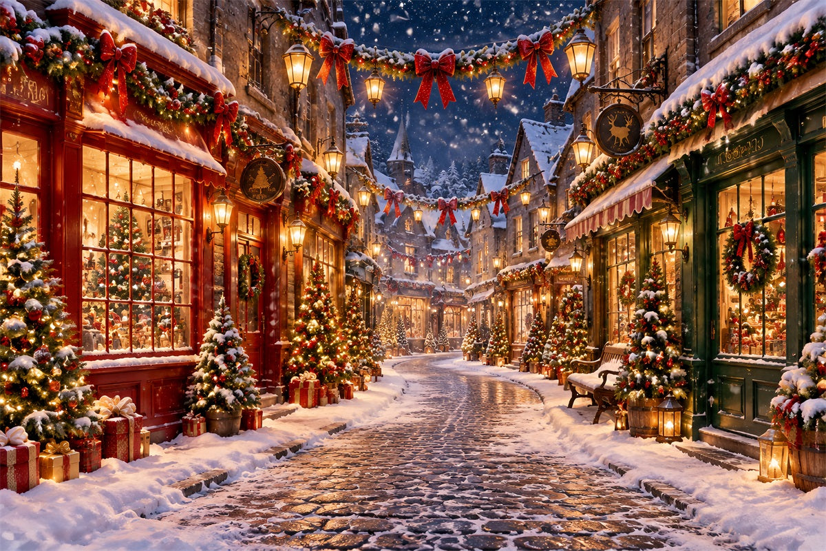 Christmas Village Backdrops Winter Snowy Lantern Street Christmas Street Backdrop UK LXX610-153