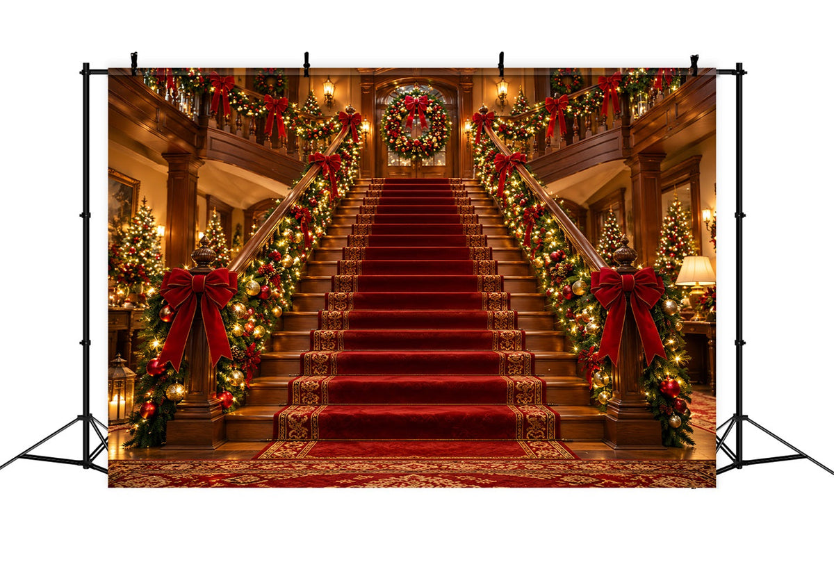 Christmas Scene Backdrop Grand Garland Hall Entrance Christmas Staircase Backdrop UK LXX610-155