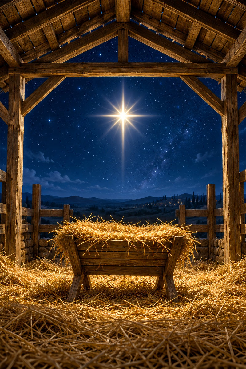 Nativity Scene Backdrop Bethlehem Star Rustic Stable Manger Scene Backdrop UK LXX610-161