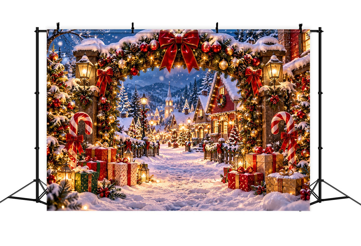 Christmas Village Backdrops Snowy Candy Cane Gateway Christmas Themed Backdrops UK LXX610-162