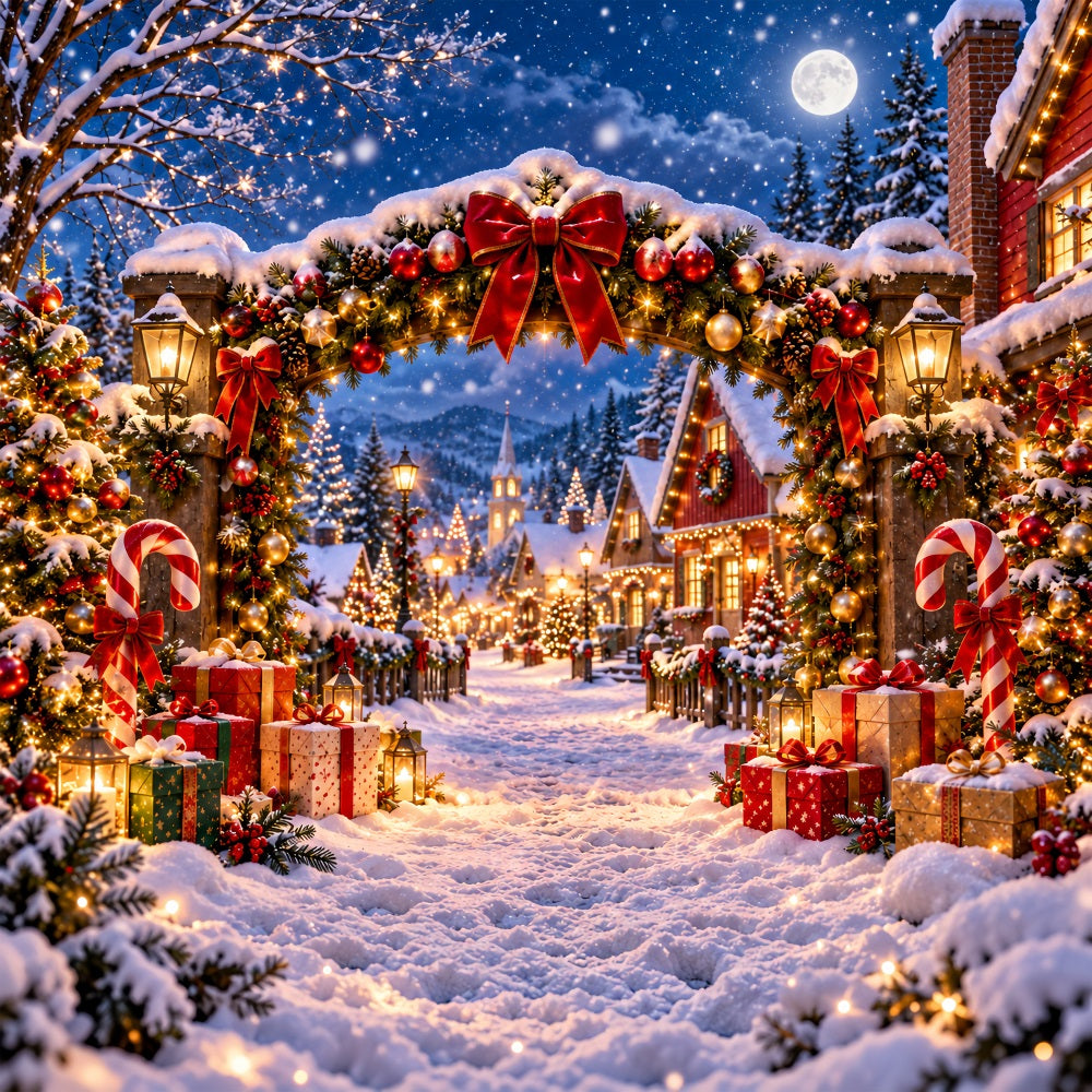 Christmas Village Backdrops Snowy Candy Cane Gateway Christmas Themed Backdrops UK LXX610-162