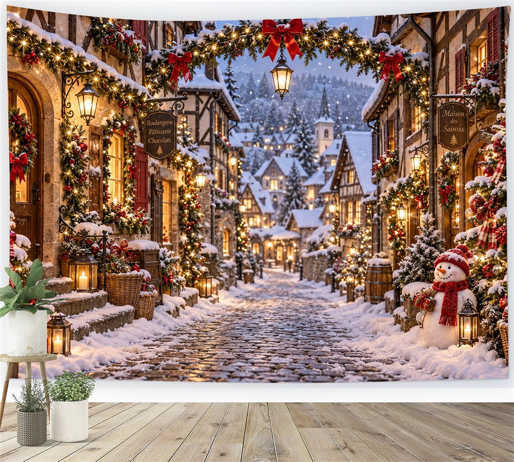 Christmas Village Backdrops Snowman Lantern Winter Street Xmas Backdrops UK LXX610-164