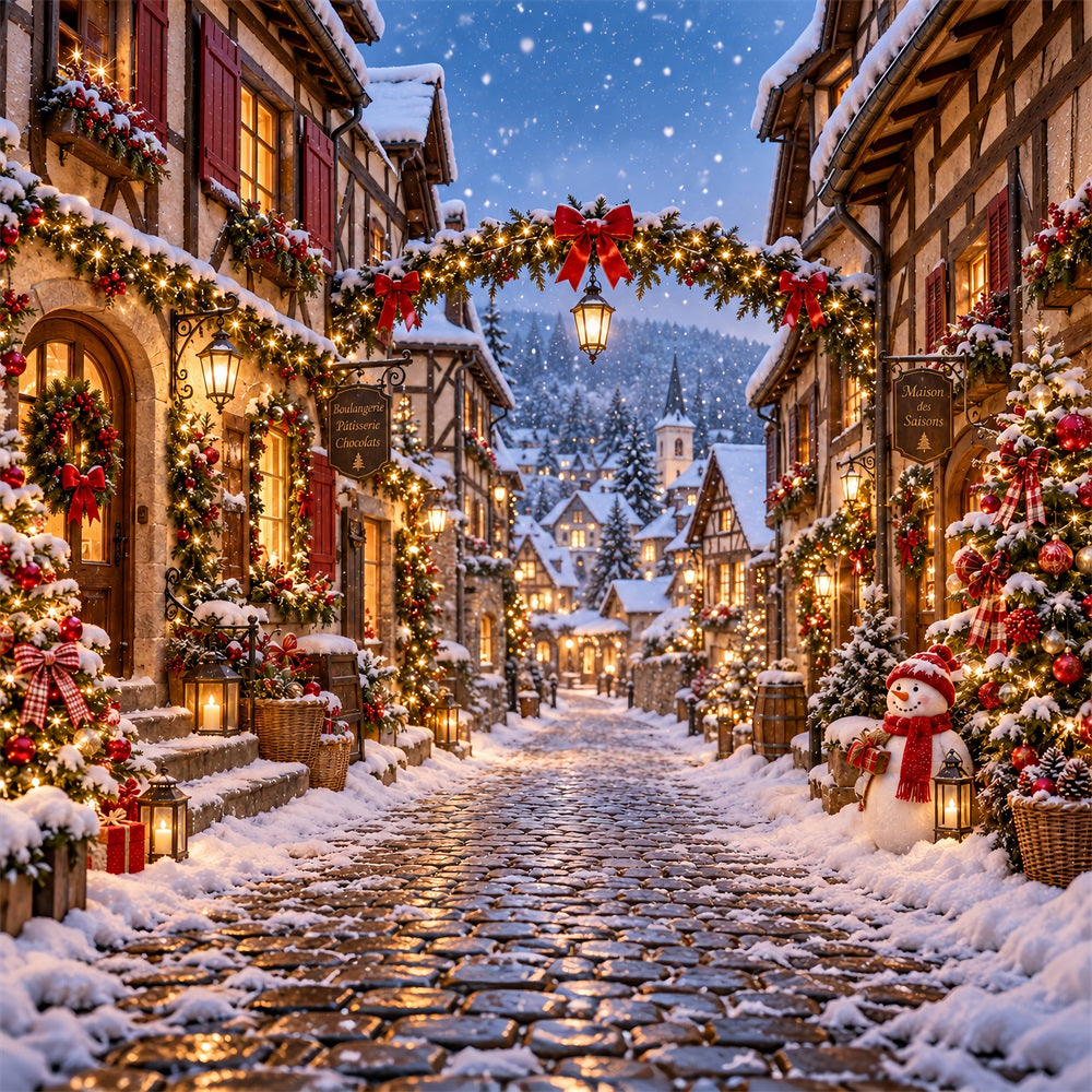 Christmas Village Backdrops Snowman Lantern Winter Street Xmas Backdrops UK LXX610-164
