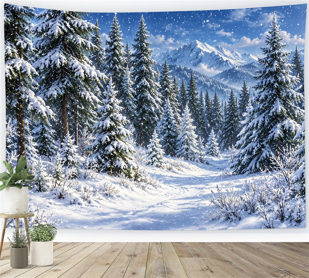 Christmas Tree Photography Backdrop Snowy Lantern Archway Path Christmas Backdrop Photo UK LXX610-173