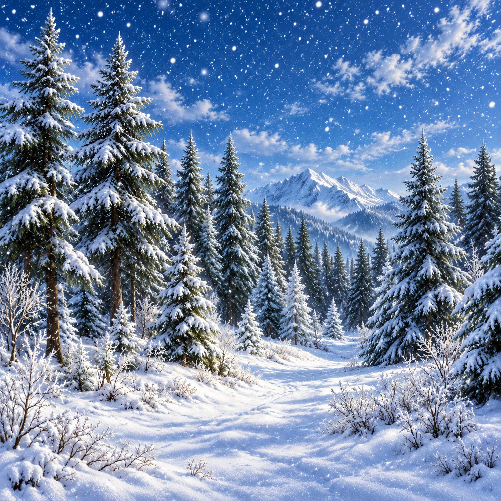 Christmas Tree Photography Backdrop Snowy Lantern Archway Path Christmas Backdrop Photo UK LXX610-173
