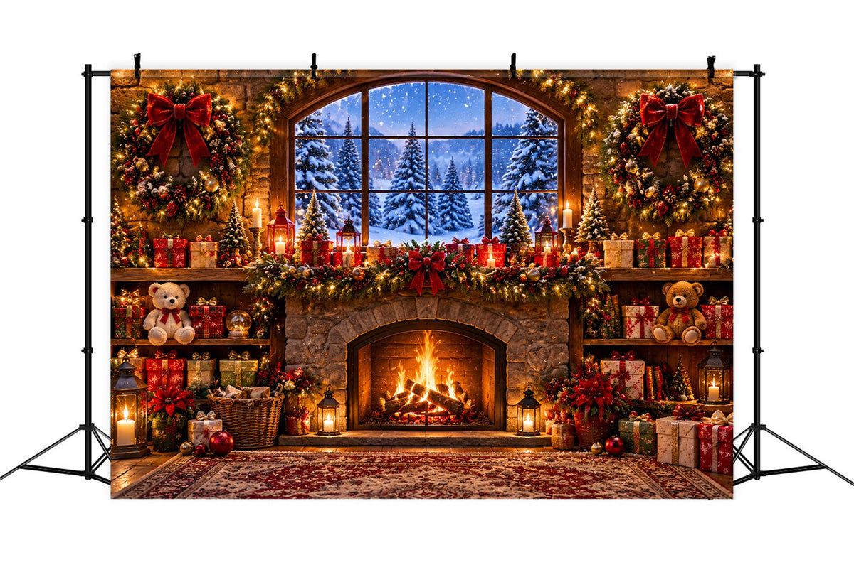 Christmas Window Backdrops Green Furry Candy Cottage Christmas Holiday Backdrop UK LXX610-174