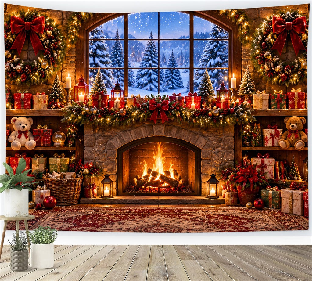 Christmas Window Backdrops Green Furry Candy Cottage Christmas Holiday Backdrop UK LXX610-174