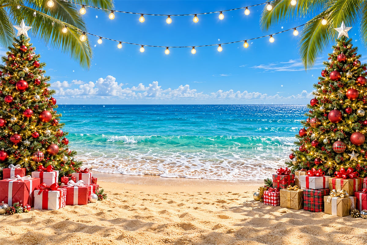 Tropical Christmas Backdrop Sea Beach Celebration Christmas in July Photo Backdrop UK LXX610-186