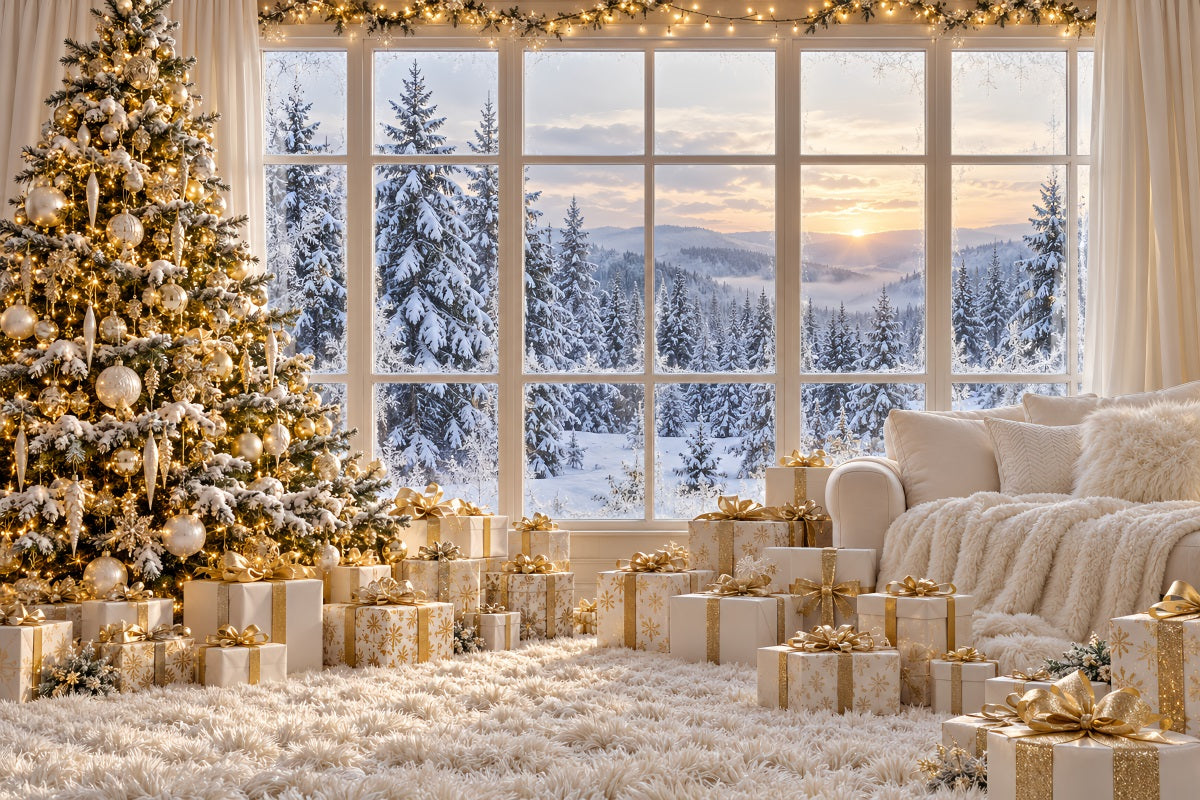 White Christmas Photo Backdrop Ivory Gold Window Retreat Best Christmas Backdrops for Photography UK LXX610-188
