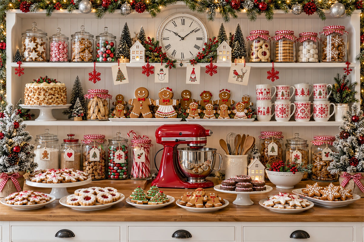 Christmas Backdrop Kitchen Cookie Baking Display Gingerbread Photo Backdrop UK LXX610-189