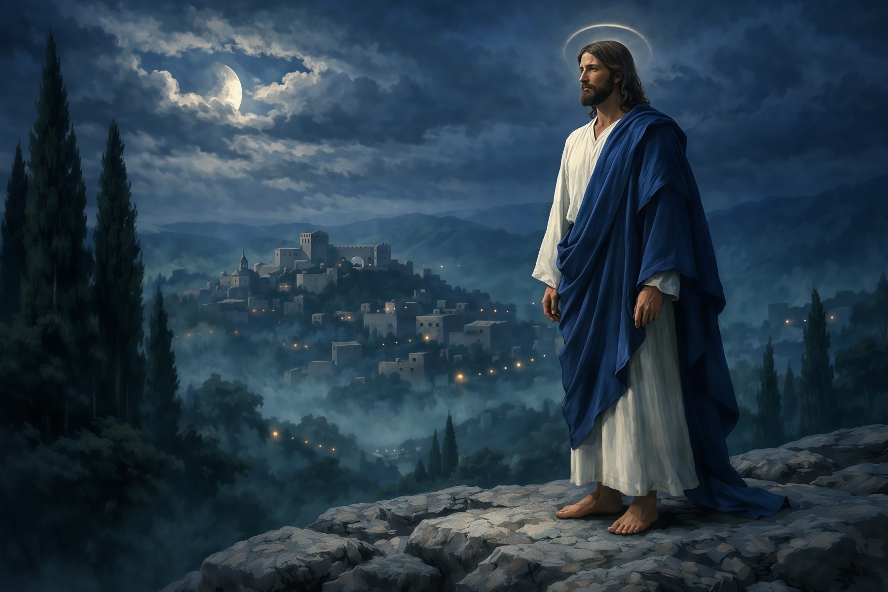 Church Easter Photo Backdrop Moonlit Messiah Mountain Village Easter Backdrop UK LXX62-32