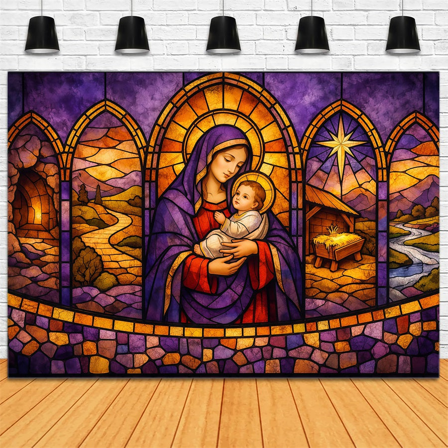 Easter Church Photo Backdrop Holy Mother Child Nativity Glass Easter Backdrops UK LXX62-34
