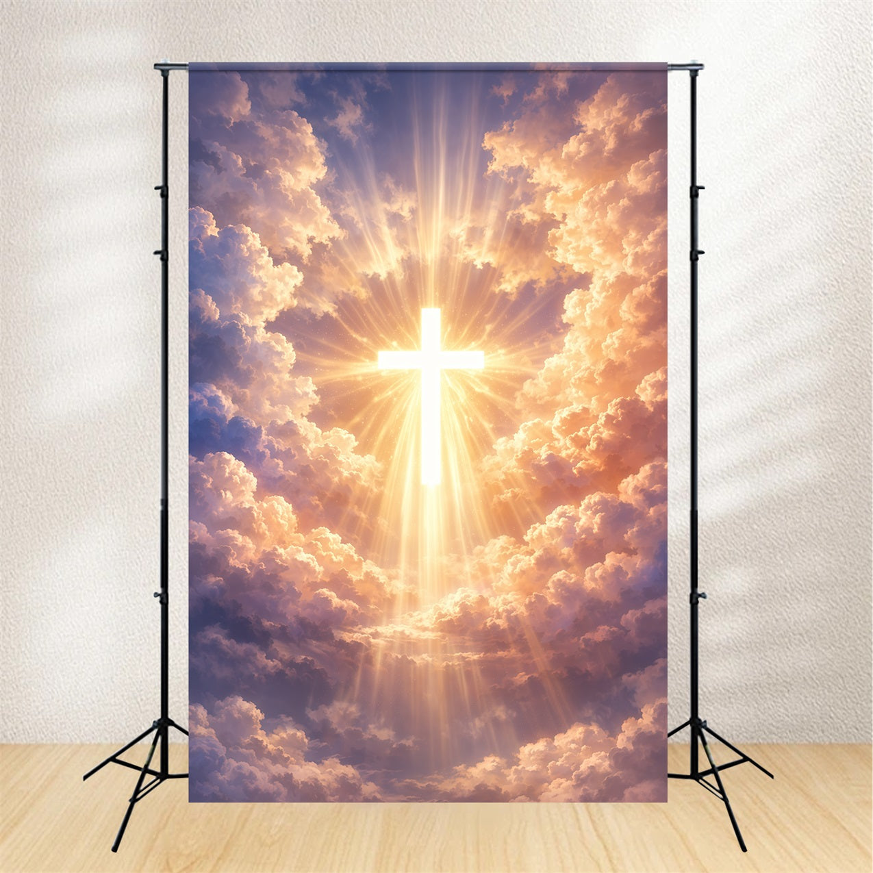 Cross Backdrops Heavenly Holy Light Cloudscape Easter Photography Backdrops UK LXX62-41