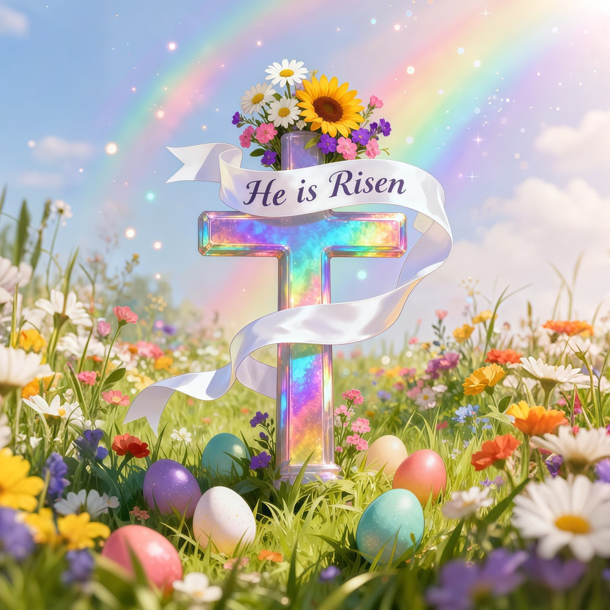 Easter Sunday Backdrop He Is Risen Cross Eggs Easter Photo Backdrop Ideas UK LXX62-43