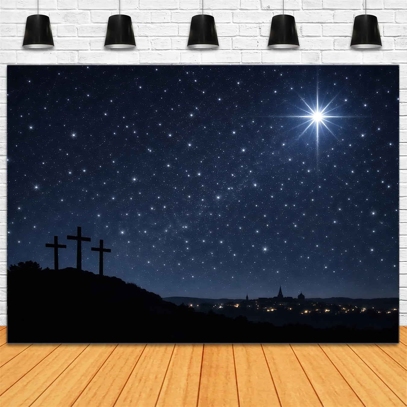 Easter Church Backdrops Starry Calvary Night Silhouette Easter Backdrop For Pictures UK LXX62-44