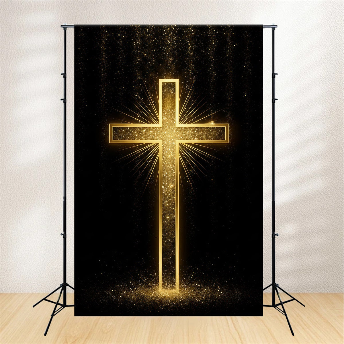Easter Photo Backdrop Church Golden Glitter Radiant Cross Easter Photoshoot Backdrop UK LXX62-48