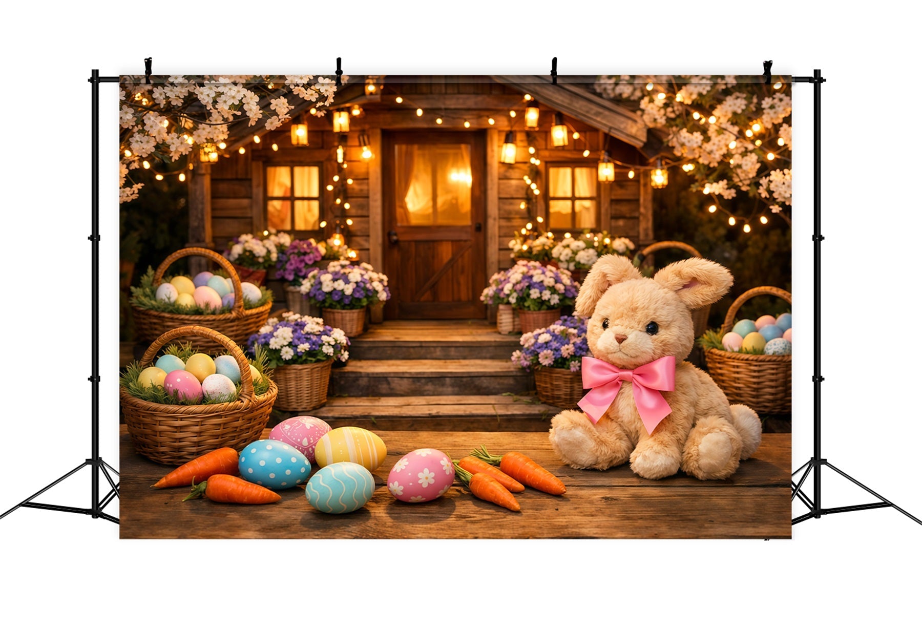 Easter Bunny Backdrop For Photos Cherry Blossom Cabin Easter Basket Backdrop For Easter UK LXX62-52