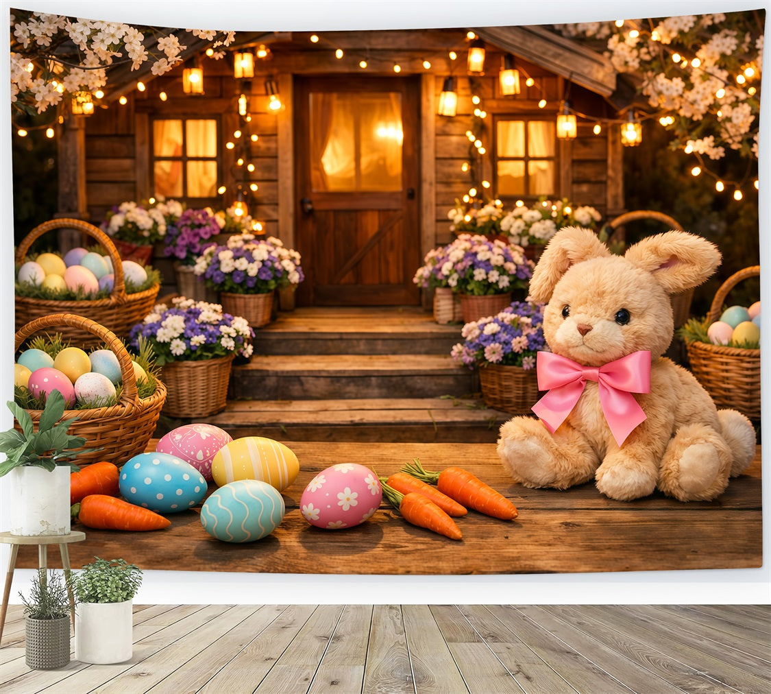 Easter Bunny Backdrop For Photos Cherry Blossom Cabin Easter Basket Backdrop For Easter UK LXX62-52