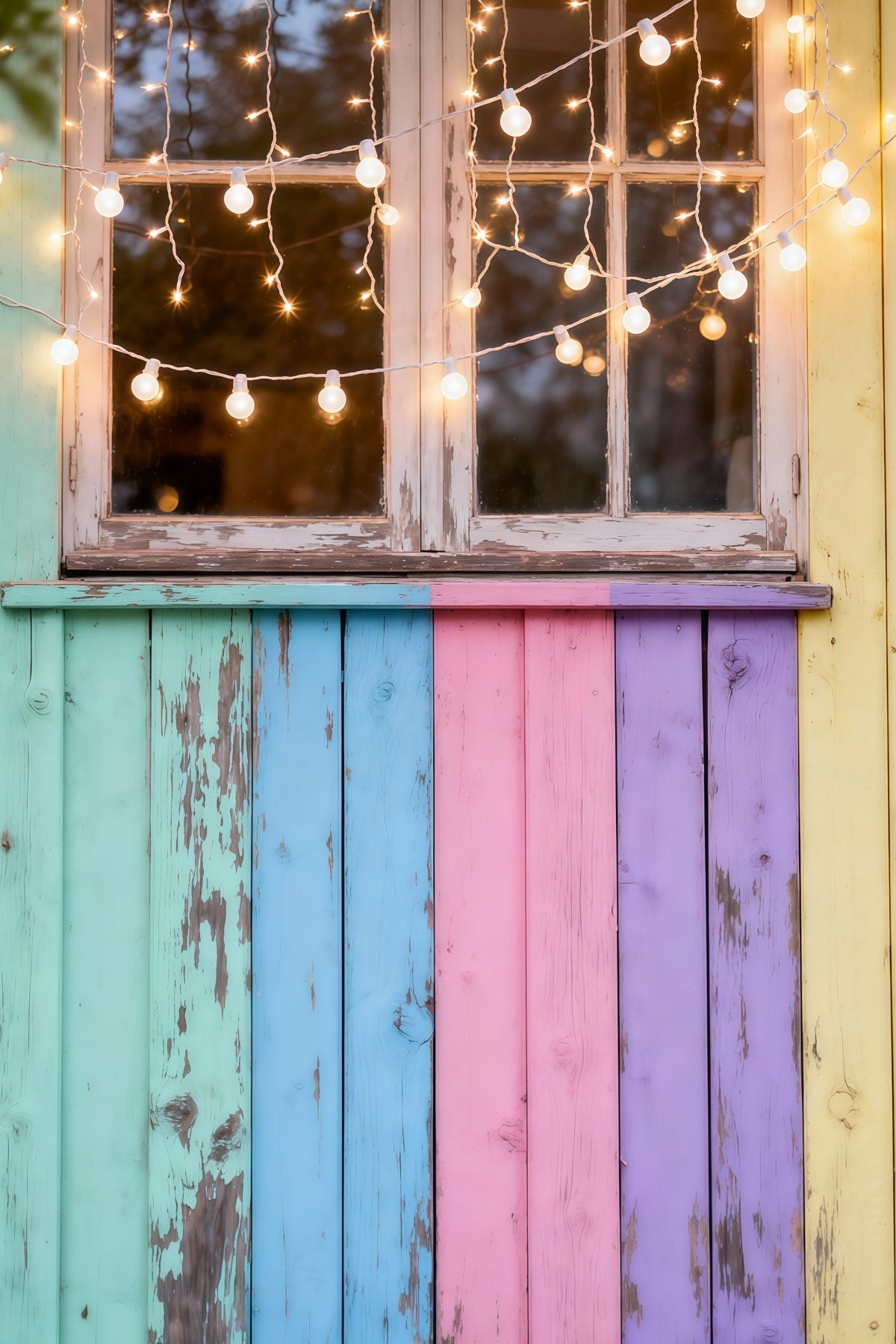 Easter Sunday Photo Backdrop Pastel Wooden Window Fairy Lights Easter Photography Backdrop UK LXX62-56