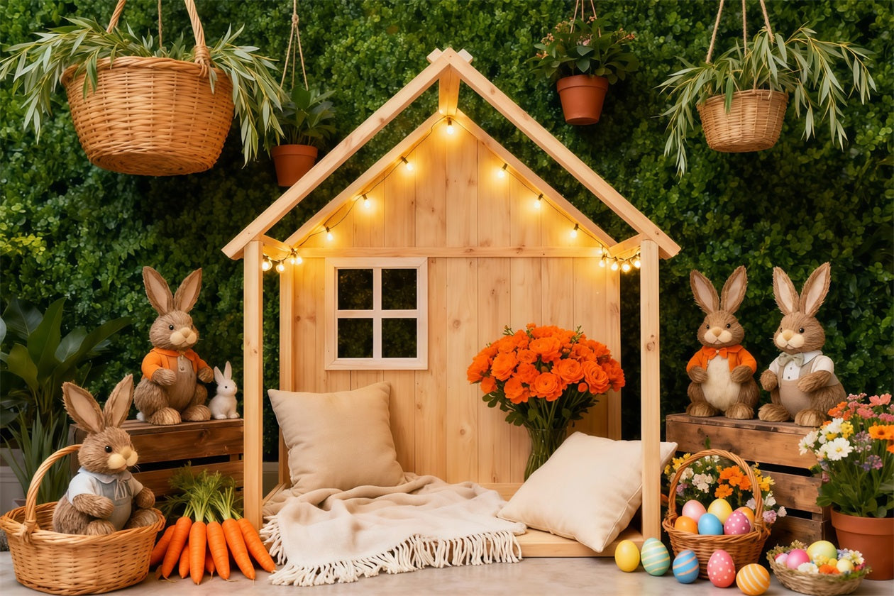 Easter Basket Backdrop Rustic Bunny Cottage Carrot Decor Easter Backdrop For Photography UK LXX62-60