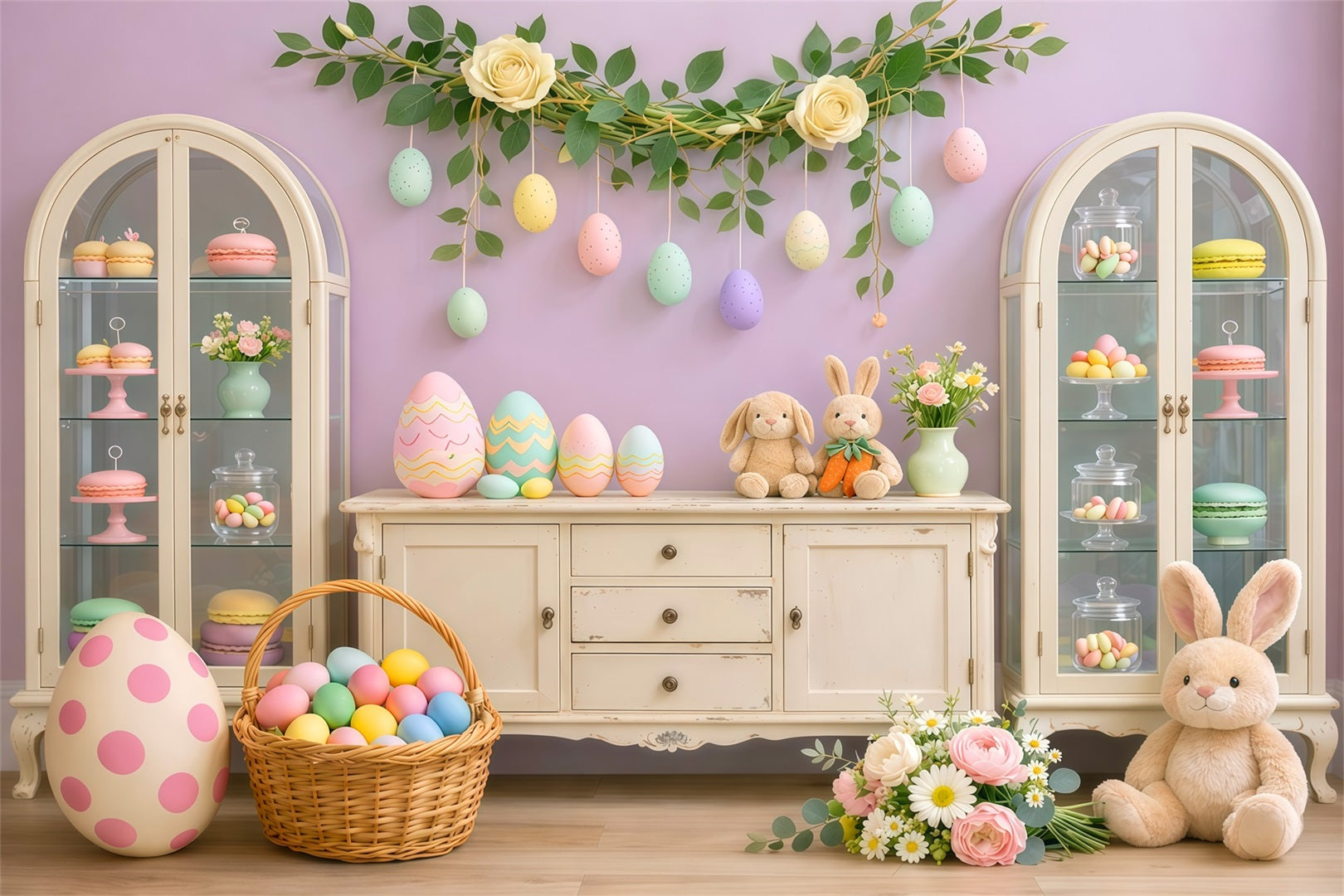 Cute Easter Backdrop Pastel Candy Cabinet Egg Display Backdrop For Easter Pictures UK LXX62-62