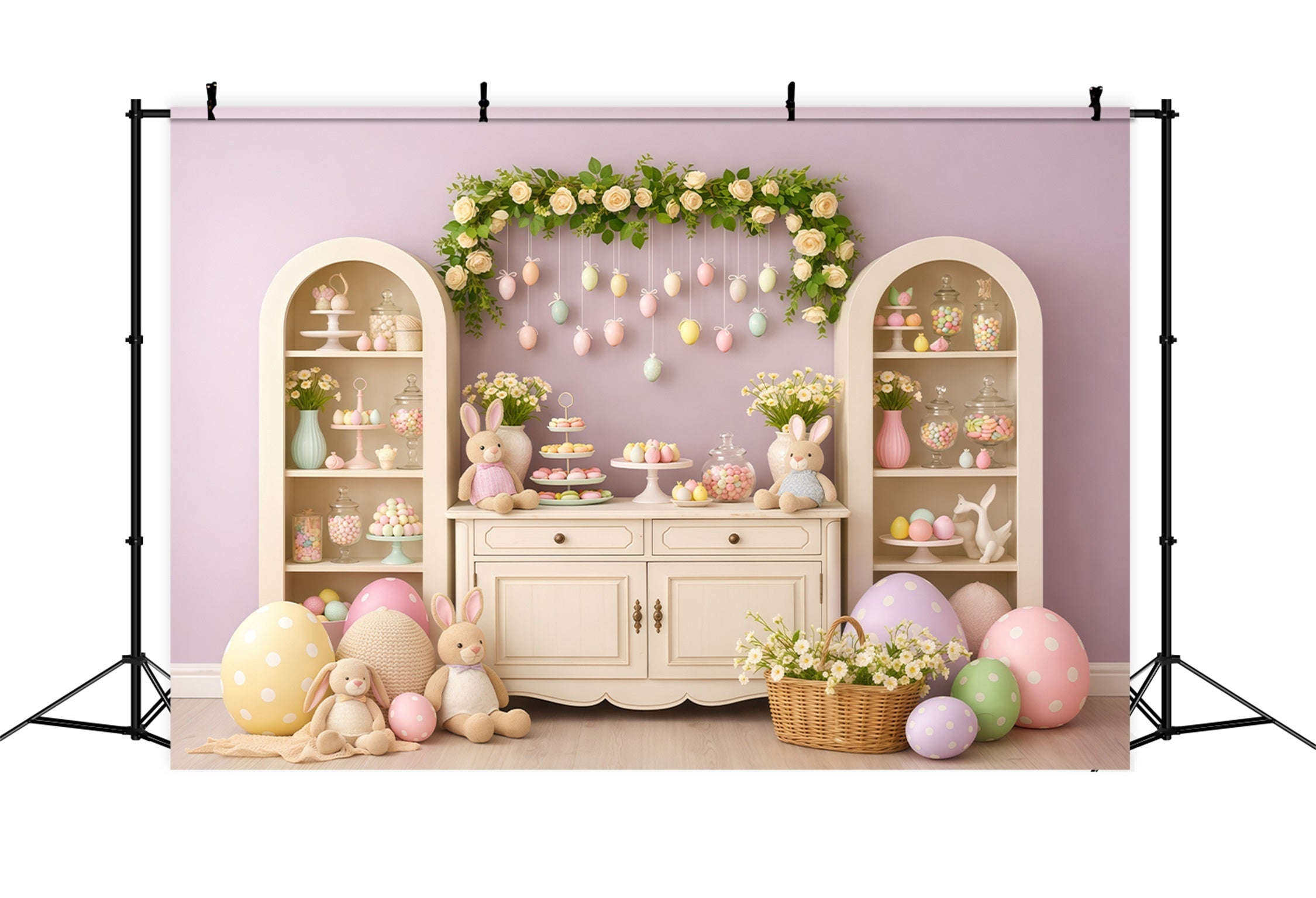 Cute Easter Backdrop Lavender Sweet Macaron Bunny Display Backdrop For Easter Pictures UK LXX62-63