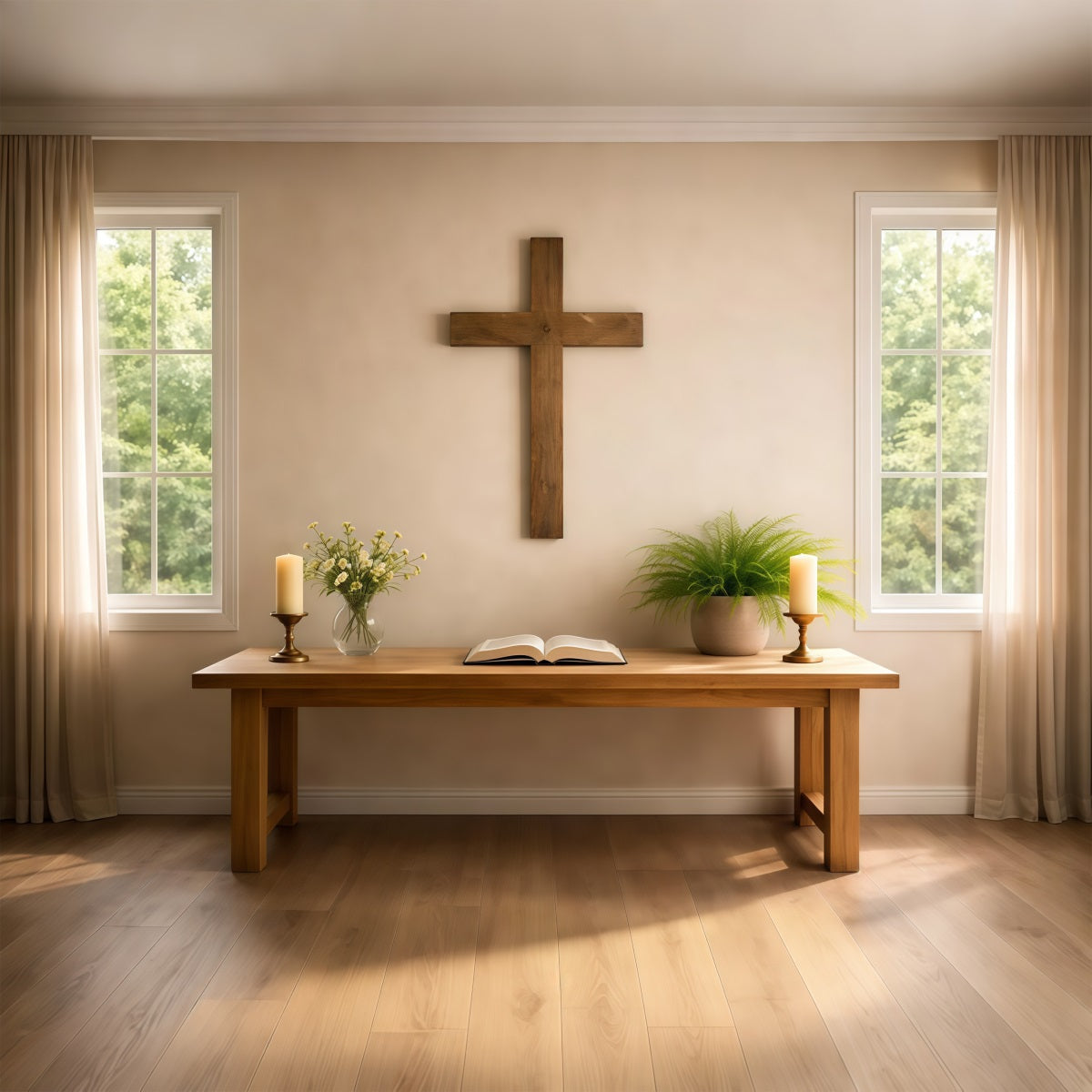 Church Easter Photo Backdrops Minimalist Prayer Table Wooden Cross Backdrops Easter UK LXX62-65