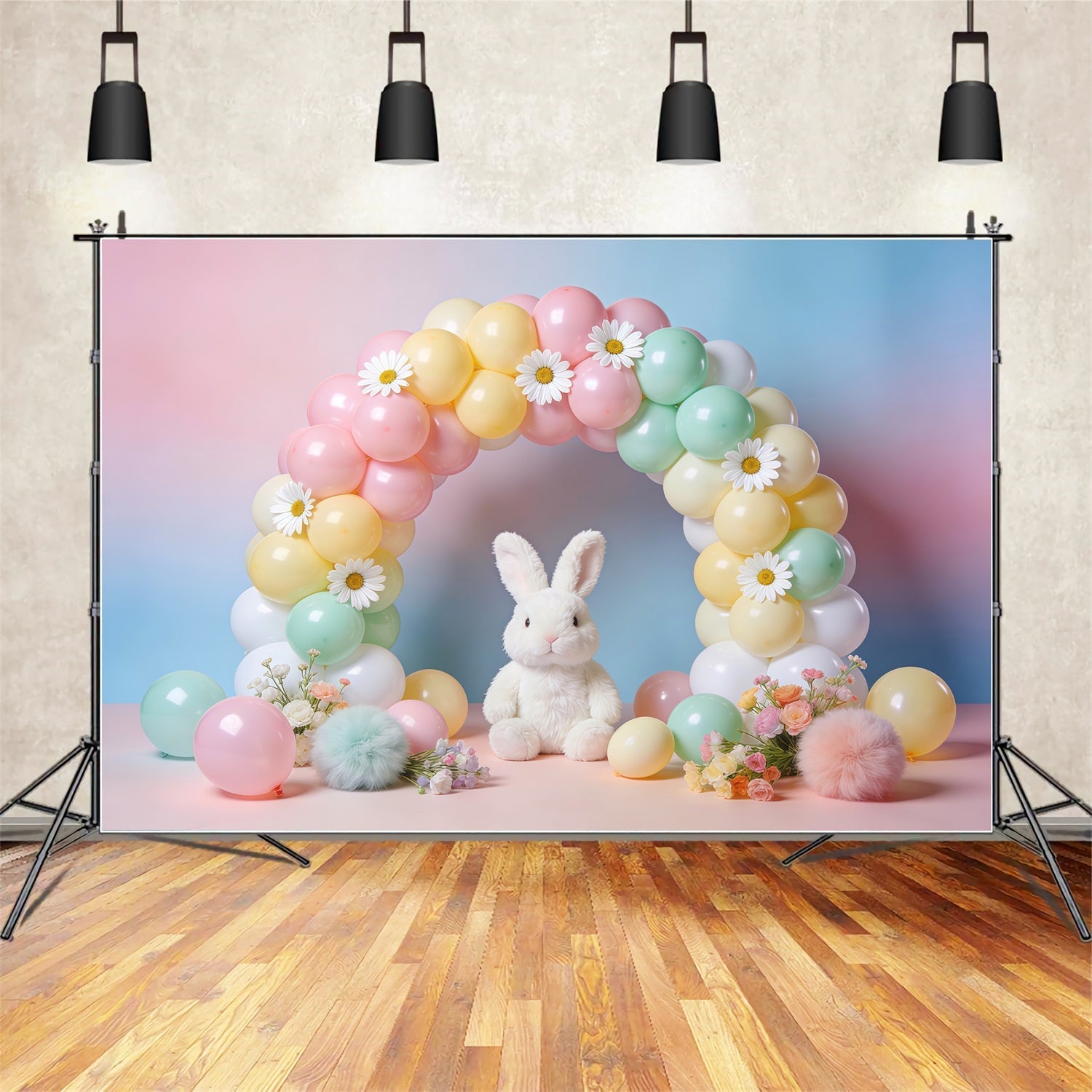 Easter Balloon Backdrop Ideas Bunny Flower Daisy Arch Easter Backdrops Photography UK LXX62-70