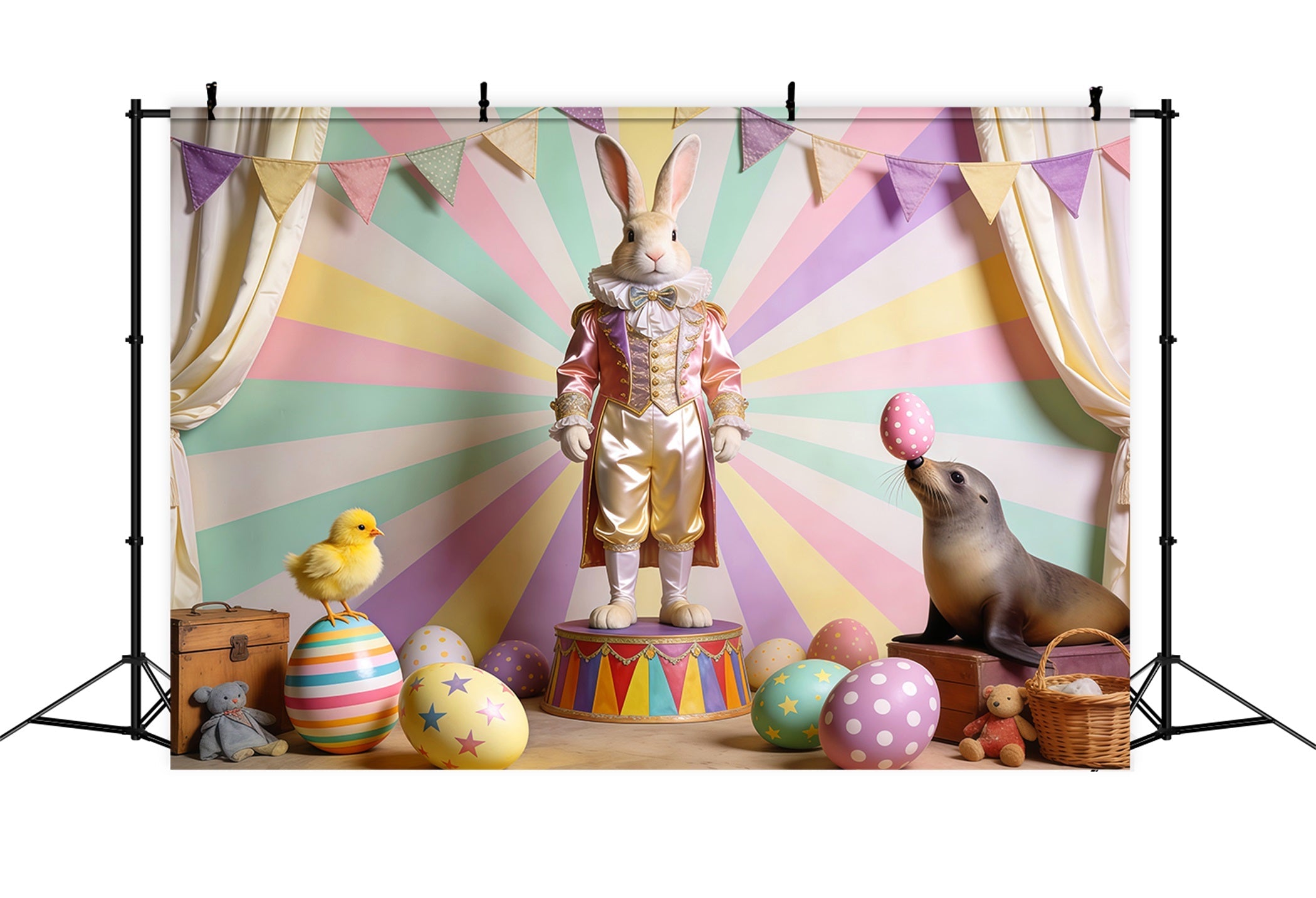 Peter Rabbit Photography Backdrop Carnival Bunny Chick Seal Stage Happy Easter Photo Backdrop UK LXX62-71