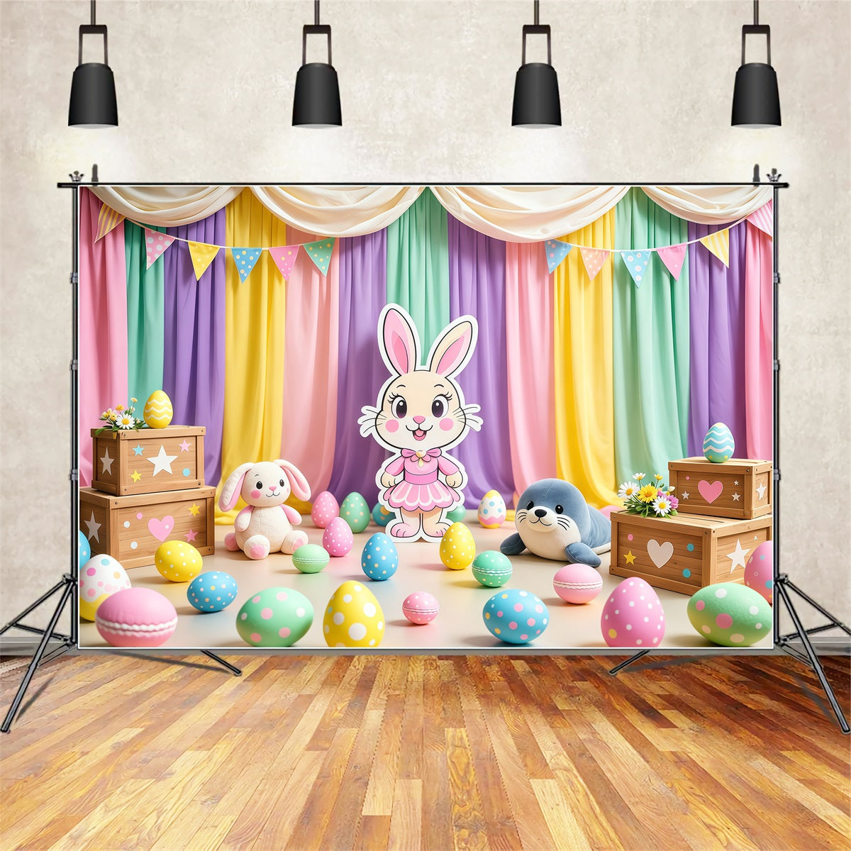 Peter Rabbit Photography Backdrop Pastel Curtain Cartoon Bunny Stage Happy Easter Photo Backdrop UK LXX62-72