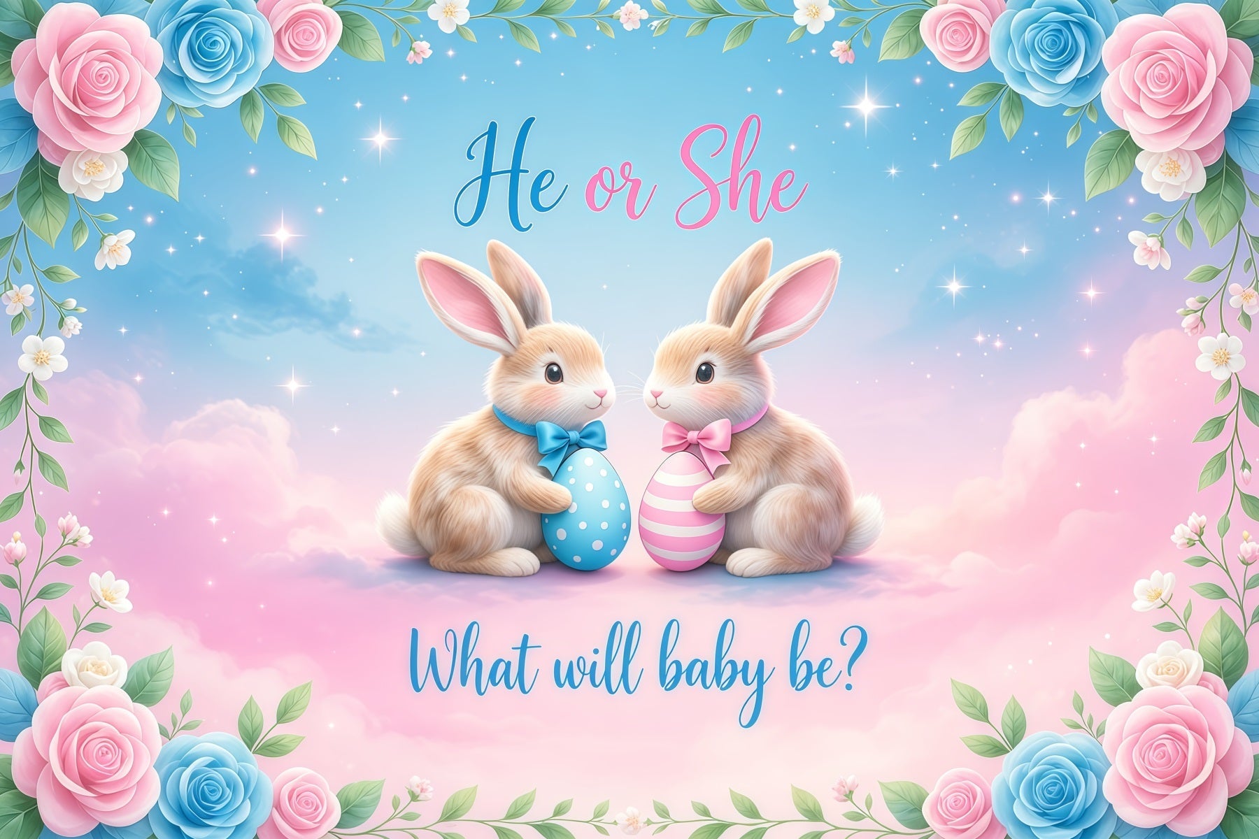 Easter Gender Reveal Backdrop Bunny He Or She Flower Photography Backdrops Easter UK LXX62-76
