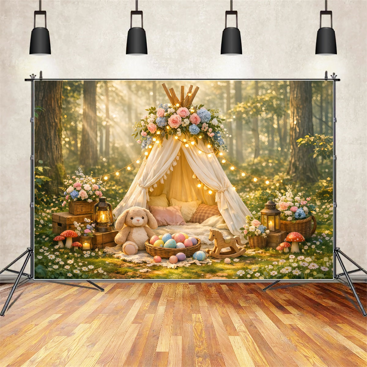 Baby Easter Backdrop Enchanted Forest Floral Teepee Easter Party Backdrop UK LXX62-77