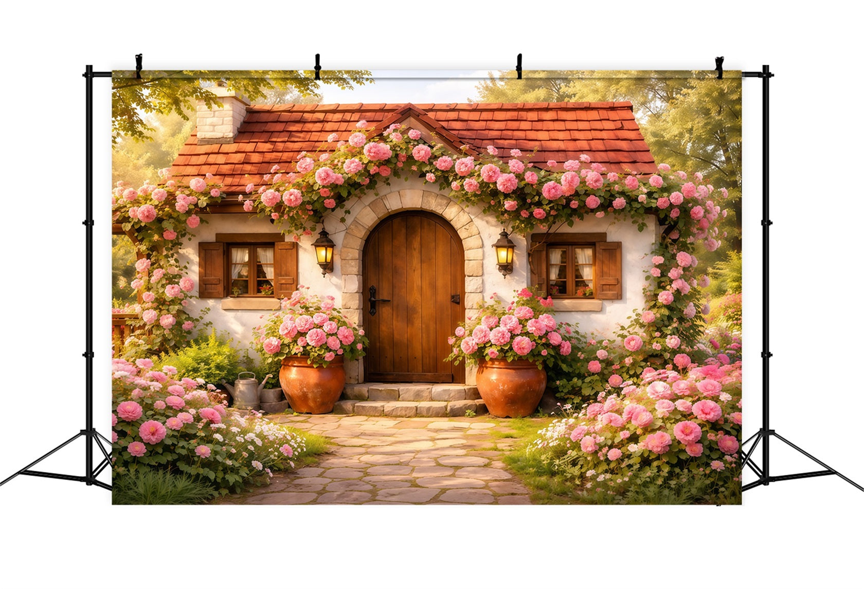 Romantic Cottage Mother's Day Backdrop Rustic Door Rose Bloom Happy Mothers Day Backdrop UK LXX63-17