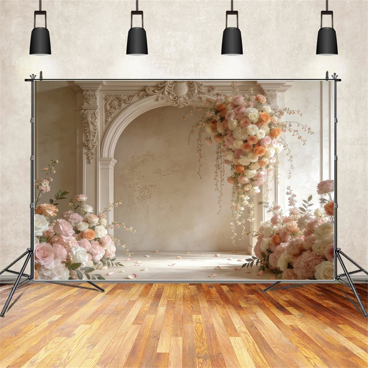 Mother's Day Portrait Backdrop Elegant Arch Pastel Rose Mother's Day Backdrop UK LXX63-2
