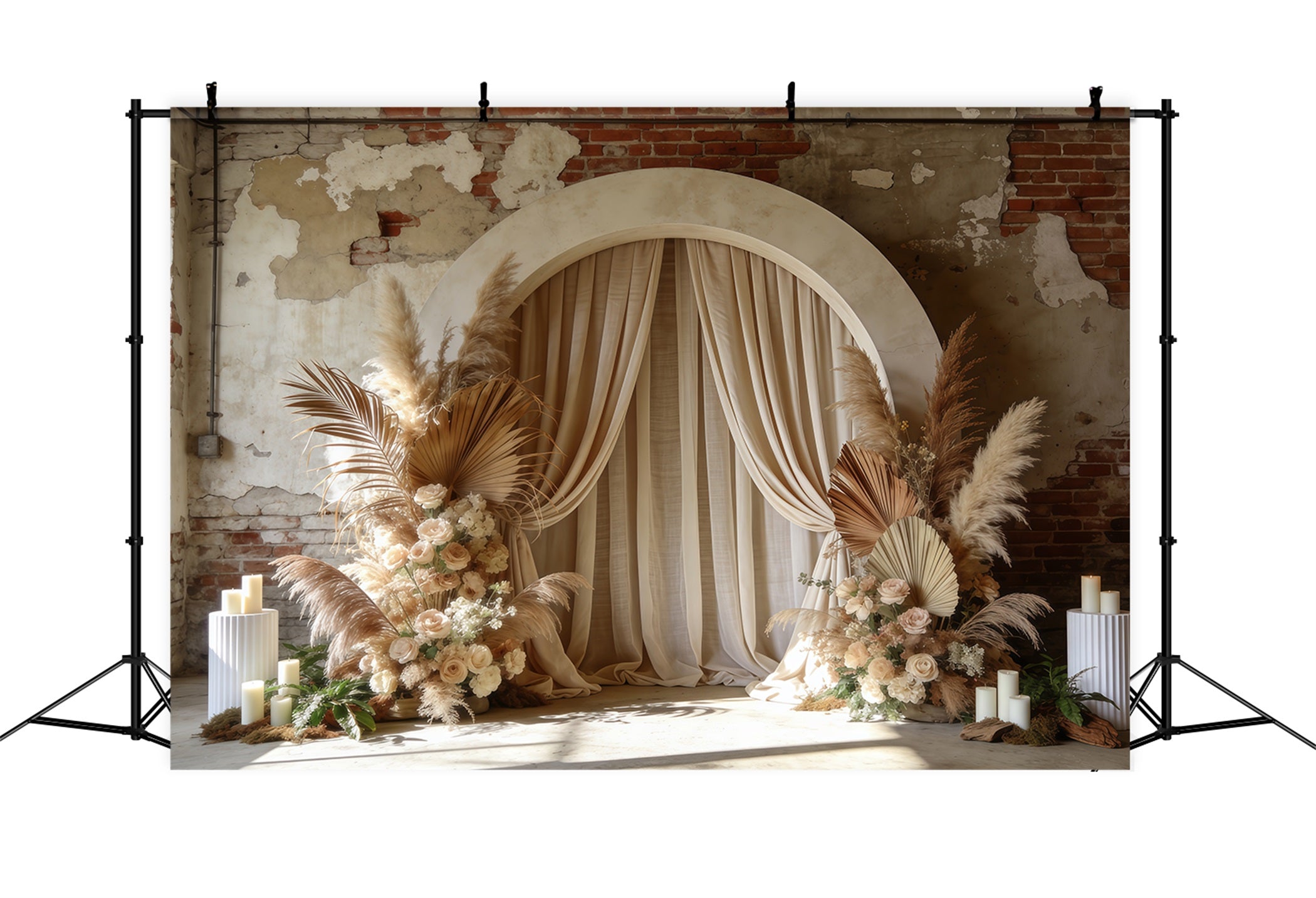 Floral Arch Mother's Day Backdrop Boho Drape Pampas Brick Wall Mothers Day Backdrop Ideas UK LXX63-21