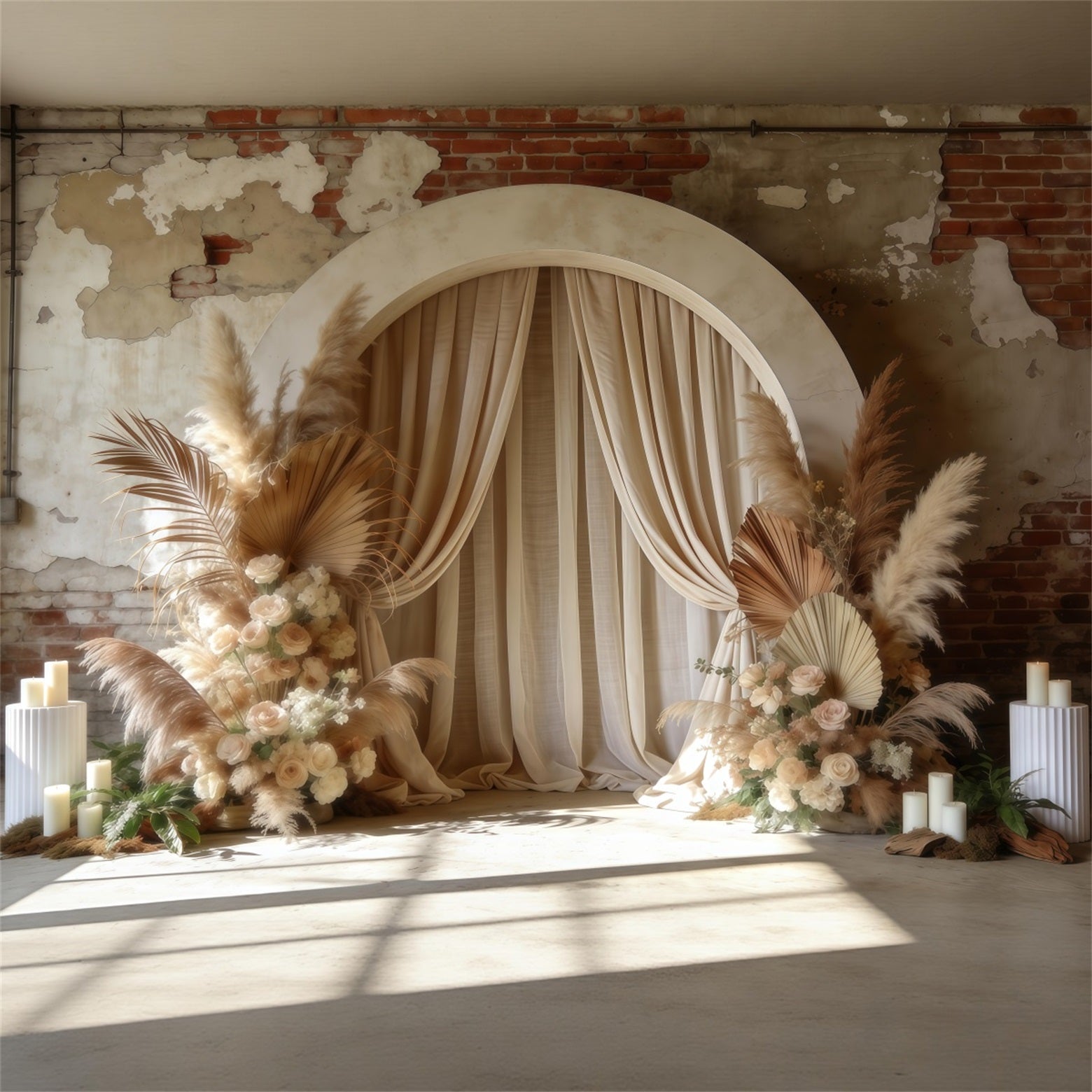 Floral Arch Mother's Day Backdrop Boho Drape Pampas Brick Wall Mothers Day Backdrop Ideas UK LXX63-21