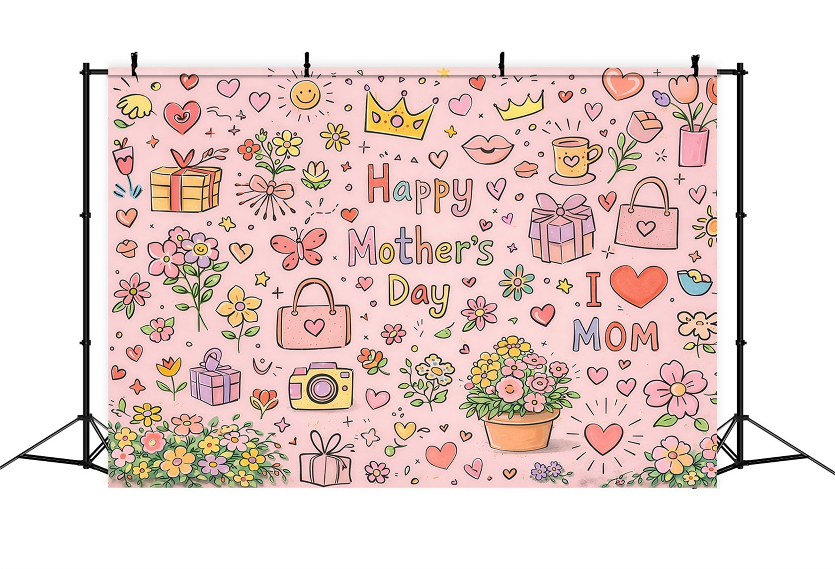 Mom Letters Mother's Day Backdrop Cute Doodle Floral Gift Pattern Backdrop For Mother's Day UK LXX63-26