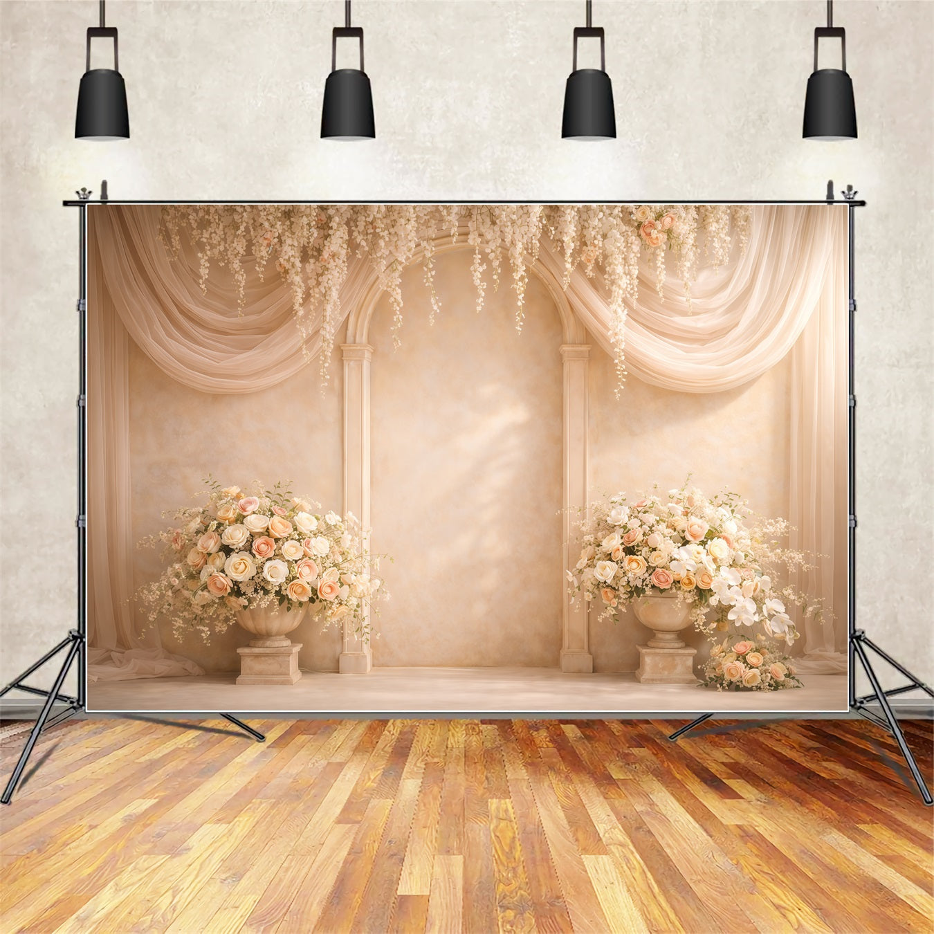 Pastel Retro Mother's Day Backdrop Ivory Floral Arch Draped Curtains Mothers Day Photo Backdrops UK LXX63-37