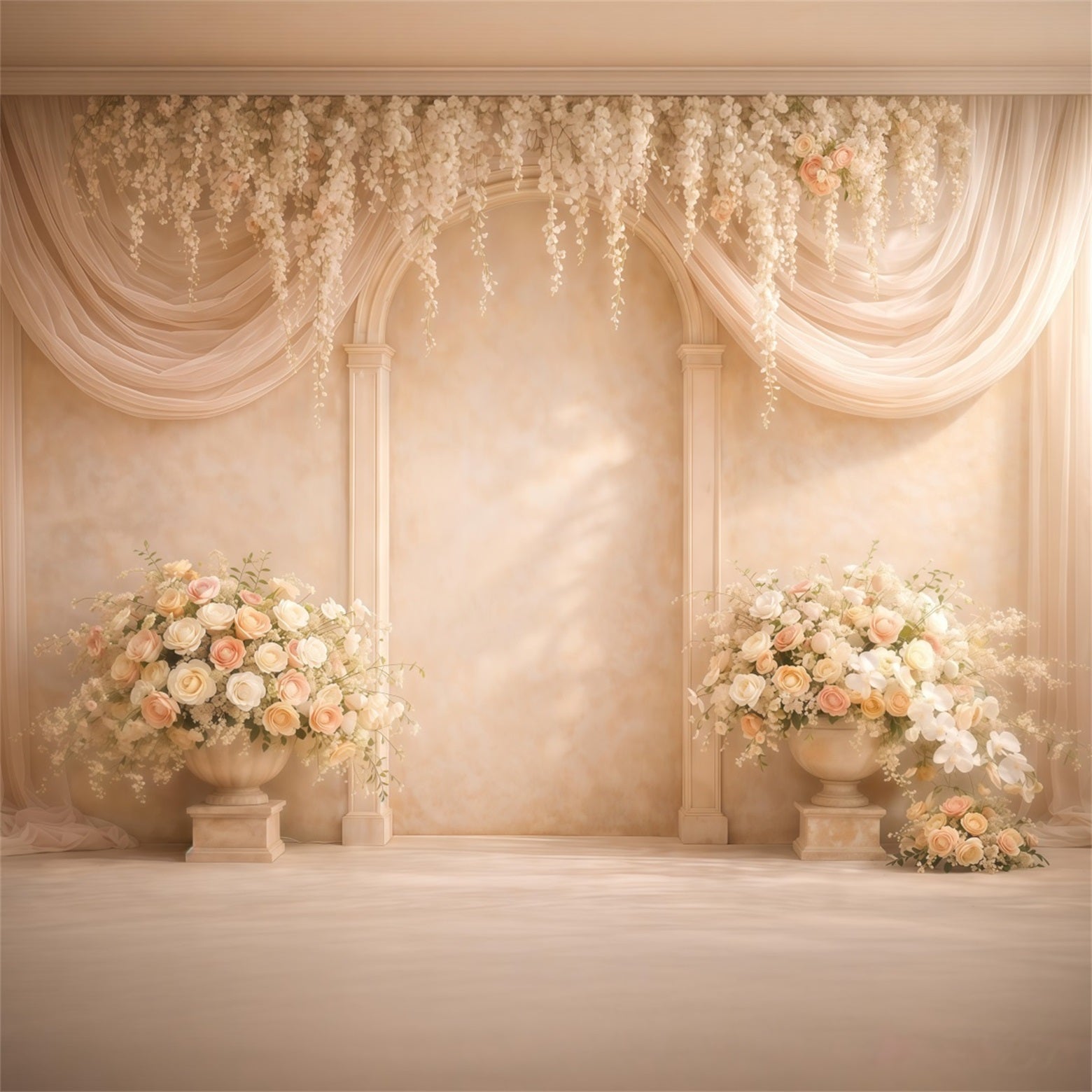 Pastel Retro Mother's Day Backdrop Ivory Floral Arch Draped Curtains Mothers Day Photo Backdrops UK LXX63-37