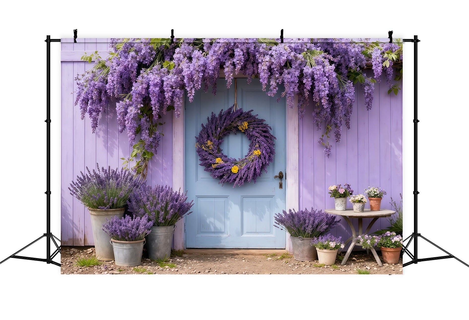 Lavender Bouquet Mother's Day Backdrop Purple Floral Wreath Blue Door Backdrop Mothers Day UK LXX63-45