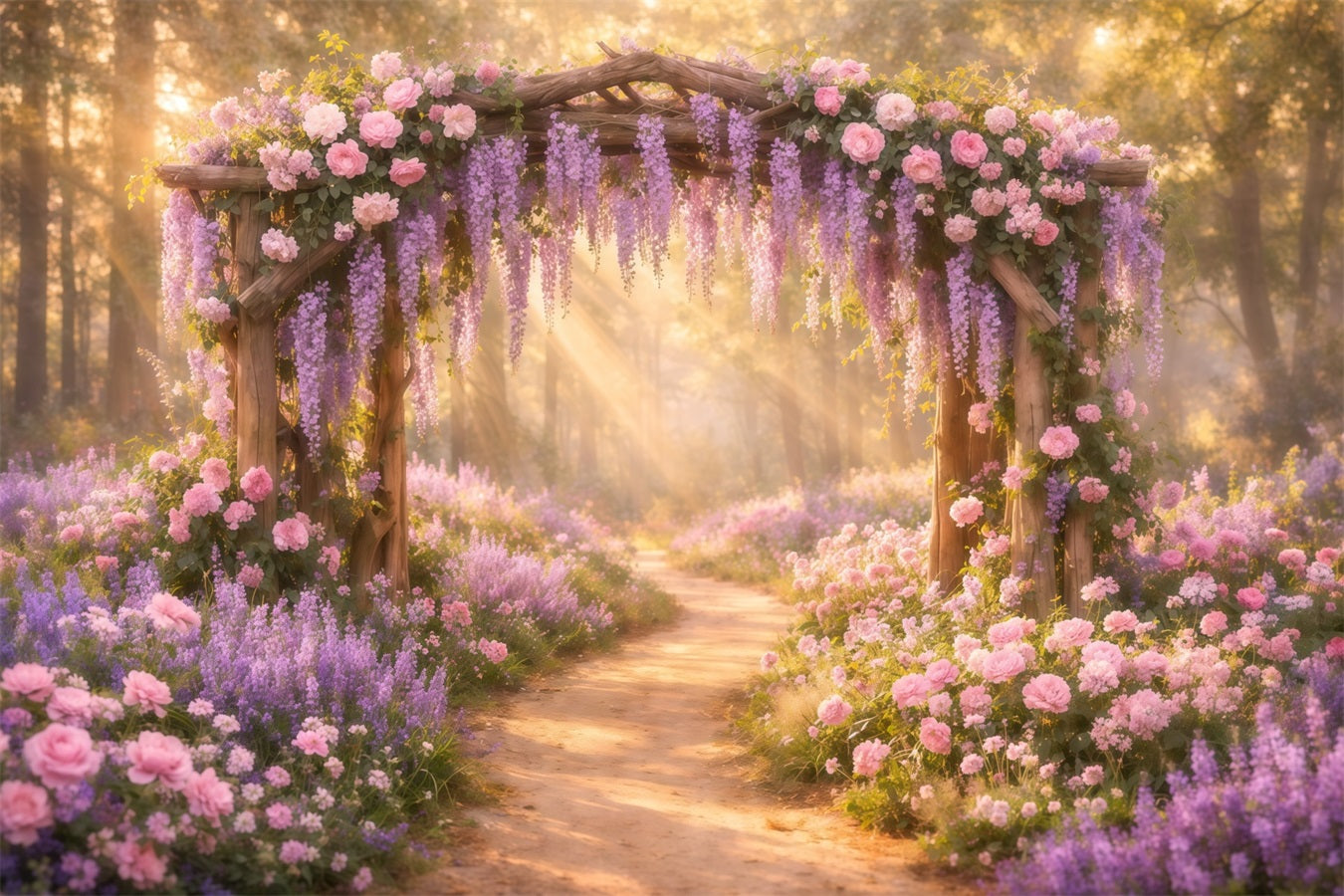 Lavender Bouquet Mother's Day Backdrop Golden Sunlight Floral Wisteria Arch Backdrop Mothers Day UK LXX63-48