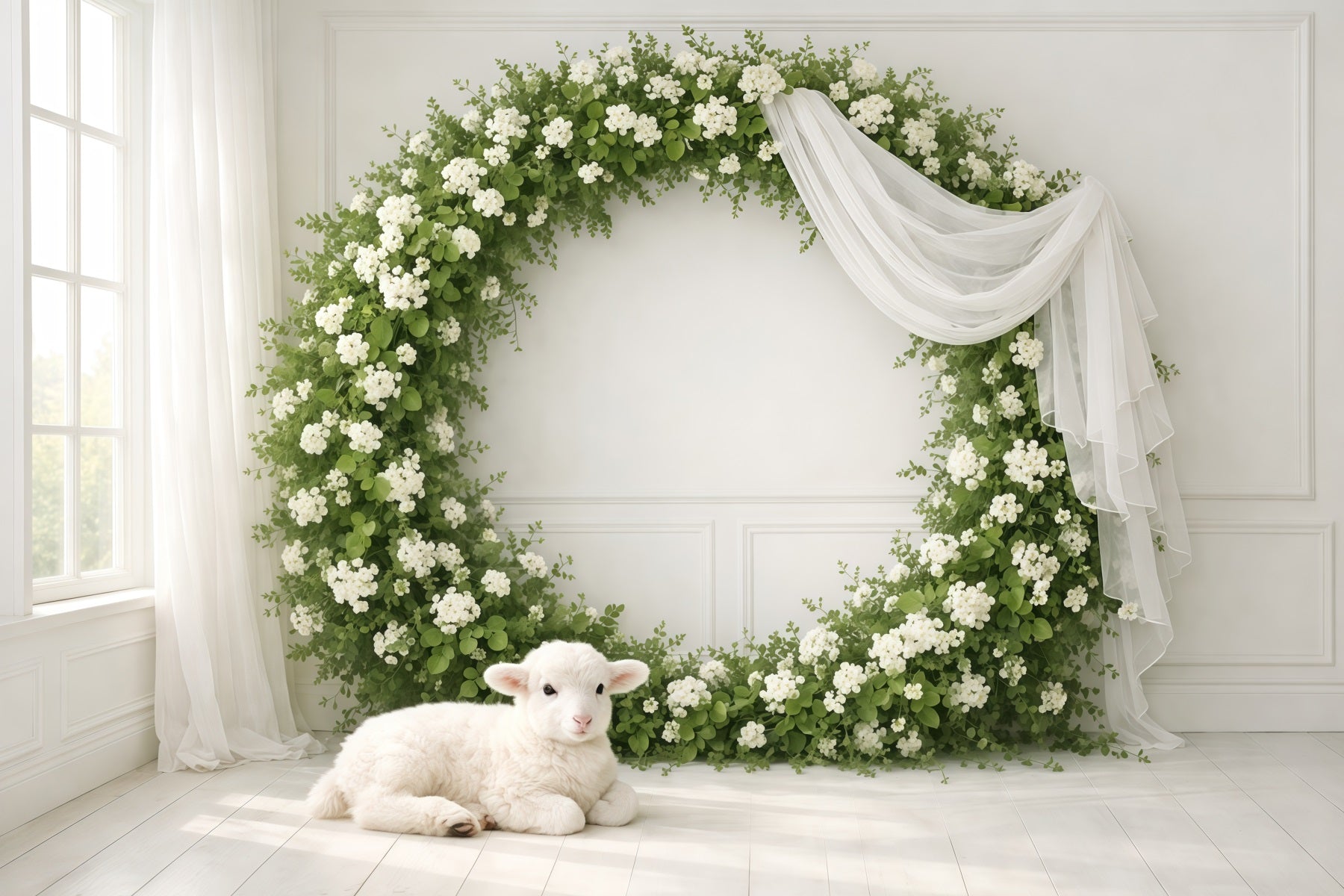 Mother's Day Backdrop Ideas For Church Floral Wreath White Lamb Happy Mothers Day Photo Backdrop UK LXX63-49
