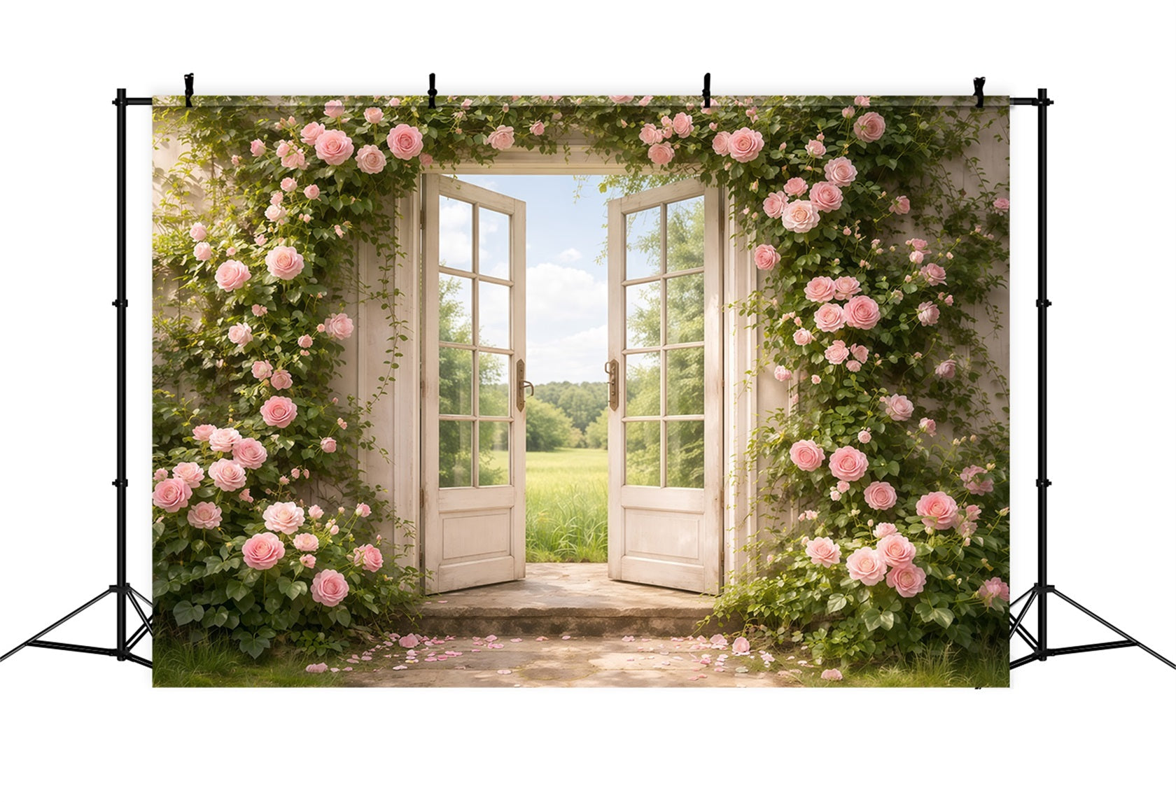 Mother's Day Portrait Backdrop Romantic Door Pink Rose Archway Mother's Day Backdrop UK LXX63-5