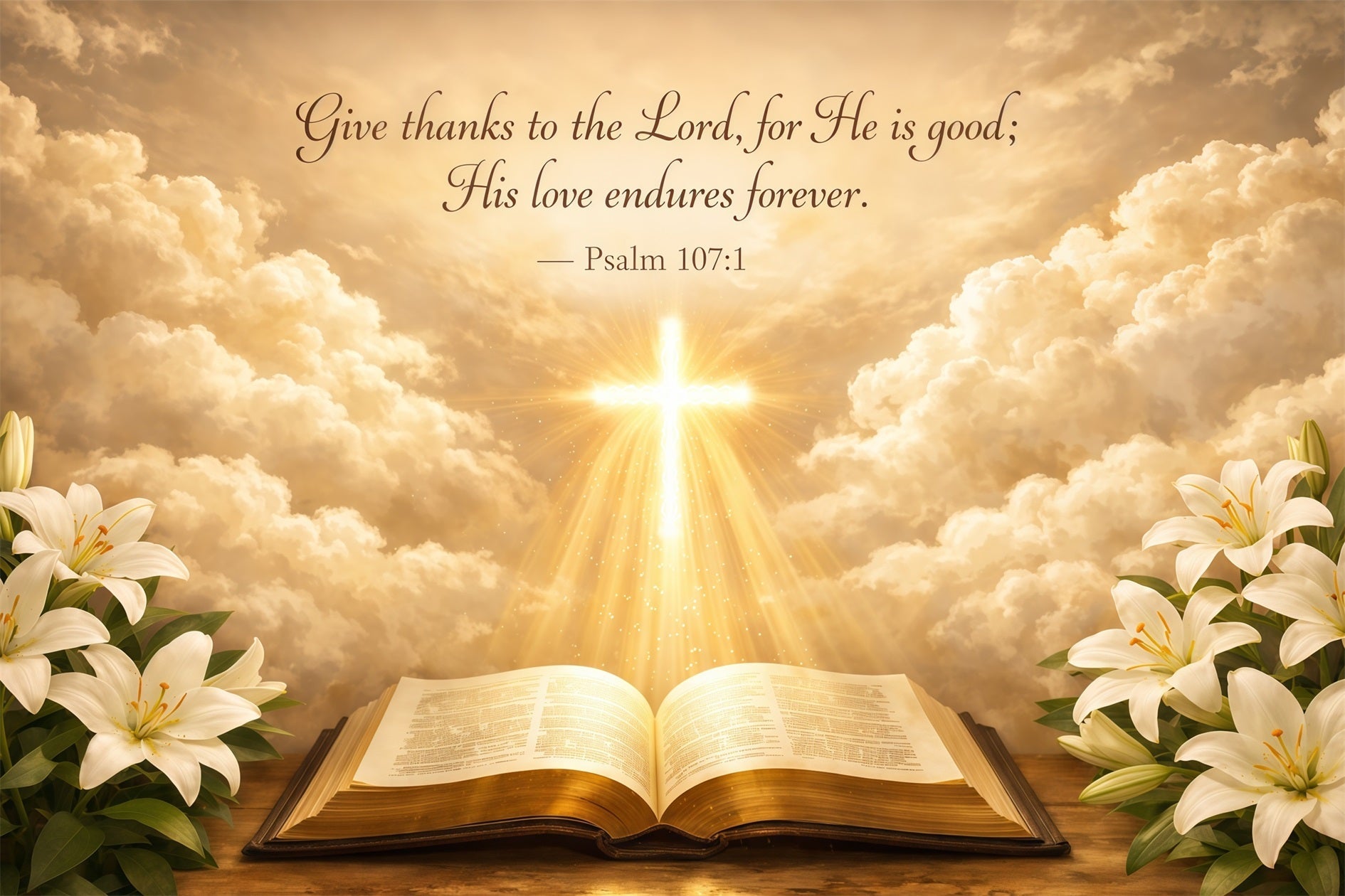 Mother's Day Backdrop Ideas For Church Golden Light Cross Lily Clouds Happy Mothers Day Photo Backdrop UK LXX63-50
