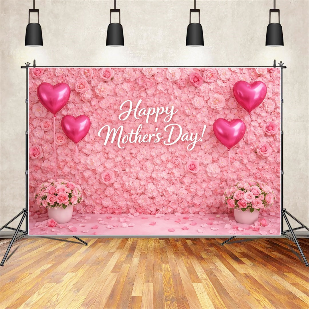 Mother's Day Backdrop Ideas For School Pink Rose Wall Heart Balloon Mothers Day Photography Backdrops UK LXX63-56