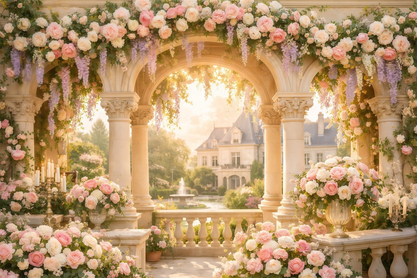 Floral Mother's Day Backdrop Ideas Floral Column Arch Fountain Backdrop Design For Mother's Day UK LXX63-58
